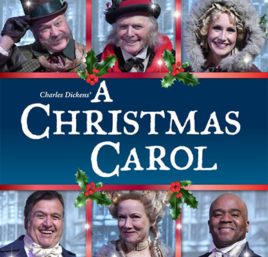 Members of the Cast with the A Christmas Carol Logo